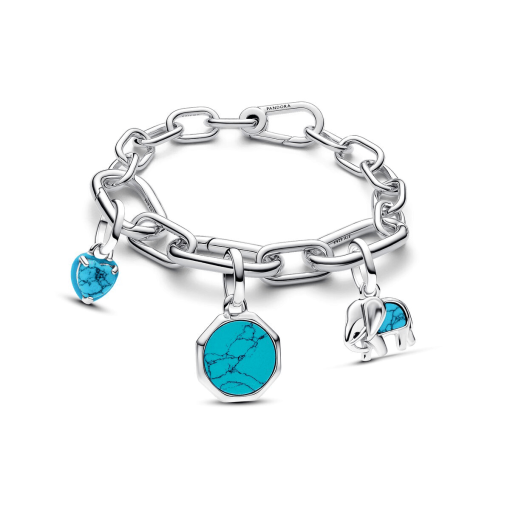 Turquoise Elephant and Heart Charm Bracelet