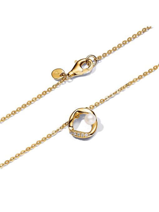 Organically Shaped Pave Circle & Treated Freshwater Cultured Pearl Collier Necklace - Image 3