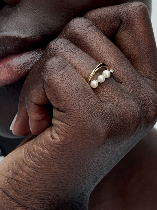 Treated Freshwater Cultured Pearl & Organically Shaped Double Band Ring - Image 2