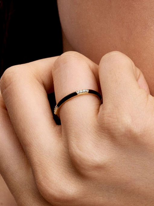 Black Enamel & Stones Ring - Image 2