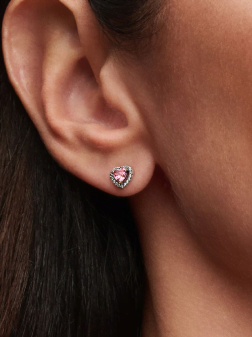 Elevated Pink Heart Stud Earrings - Image 2