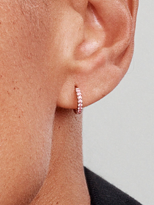 Sparkling Pink Huggie Hoop Earrings - Image 2