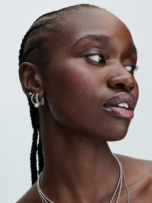 Treated Freshwater Cultured Pearl & Pave Hoop Earrings - Image 3