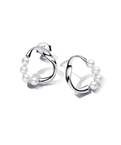 Organically Shaped Circle & Treated Freshwater Cultured Pearls Stud Earrings