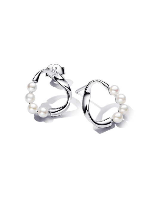 Organically Shaped Circle & Treated Freshwater Cultured Pearls Stud Earrings