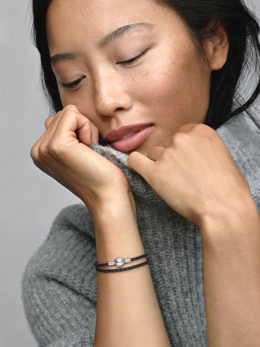 Pandora Moments Double Black Leather Bracelet - Image 4