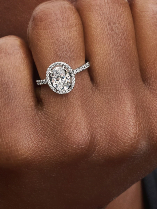 Oval Sparkling Halo Statement Ring - Image 2