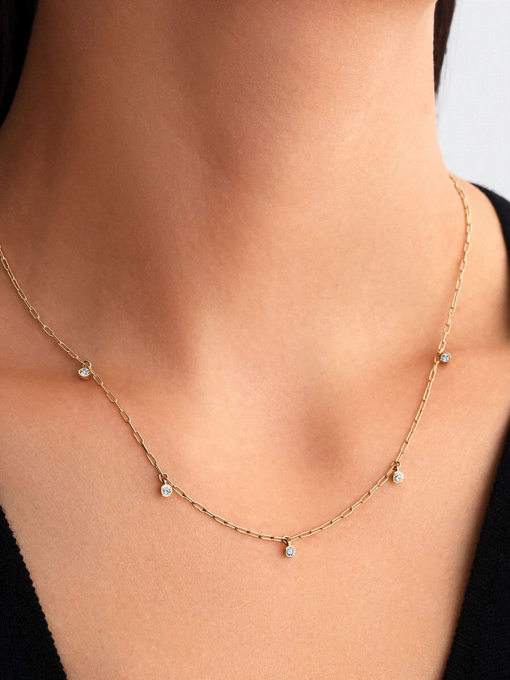 Pandora Era Bezel Lab-Grown Diamond Dangle Station Paperclip Chain Necklace - Image 4