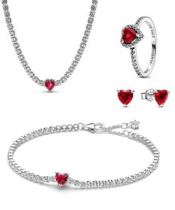 Red Sparkling Heart Tennis Jewelry Set