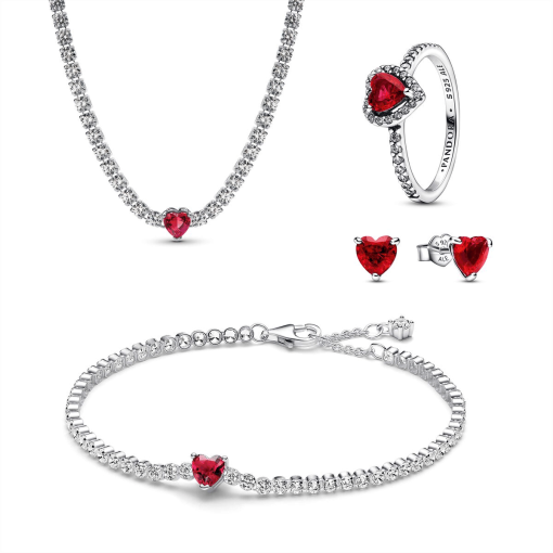 Red Sparkling Heart Tennis Jewelry Set