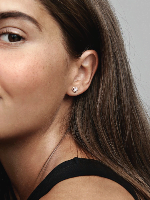 Sparkling Elevated Heart Stud Earrings - Image 4