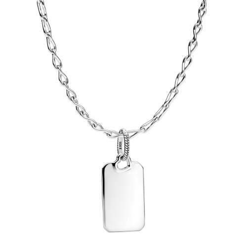 Engravable Rectangle Tag Pendant & Infinity Chain Necklace Set - Image 2